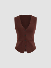 Knit V-neck Split Belted Vest