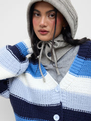 Knit V-neck Striped Gradient Oversized Cardigan