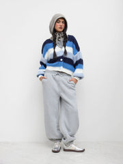 Knit V-neck Striped Gradient Oversized Cardigan