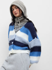 Knit V-neck Striped Gradient Oversized Cardigan