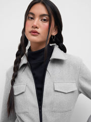 Wool-look Collar Straight Leg Cargo Jumpsuit With Belt