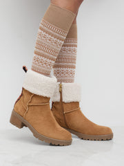 FAUX SUEDE & FUR-LOOK CHUNKY HEEL ANKLE BOOTS