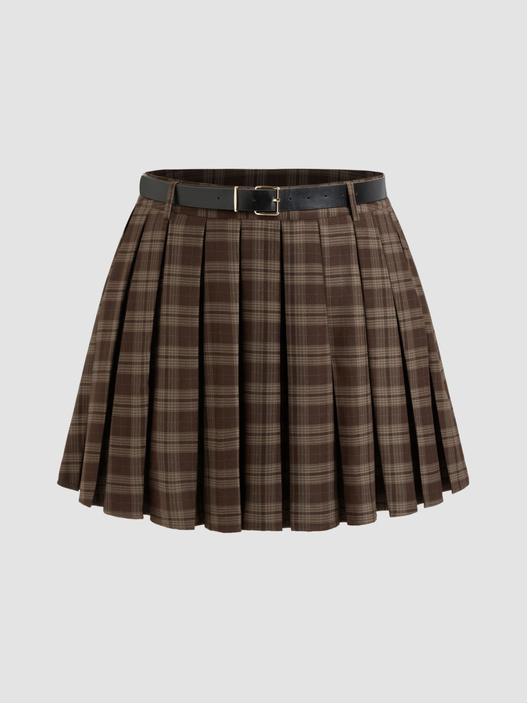 Mid Rise Plaid Pleated Mini Skirt With Belt Curve & Plus