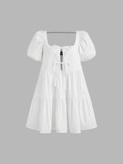 100% Cotton Tie Front Bow Smock Mini Dress