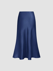 Satin Solid Ruffle Maxi Skirt