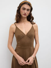 Suede V-neck Ruffle Midi Dress