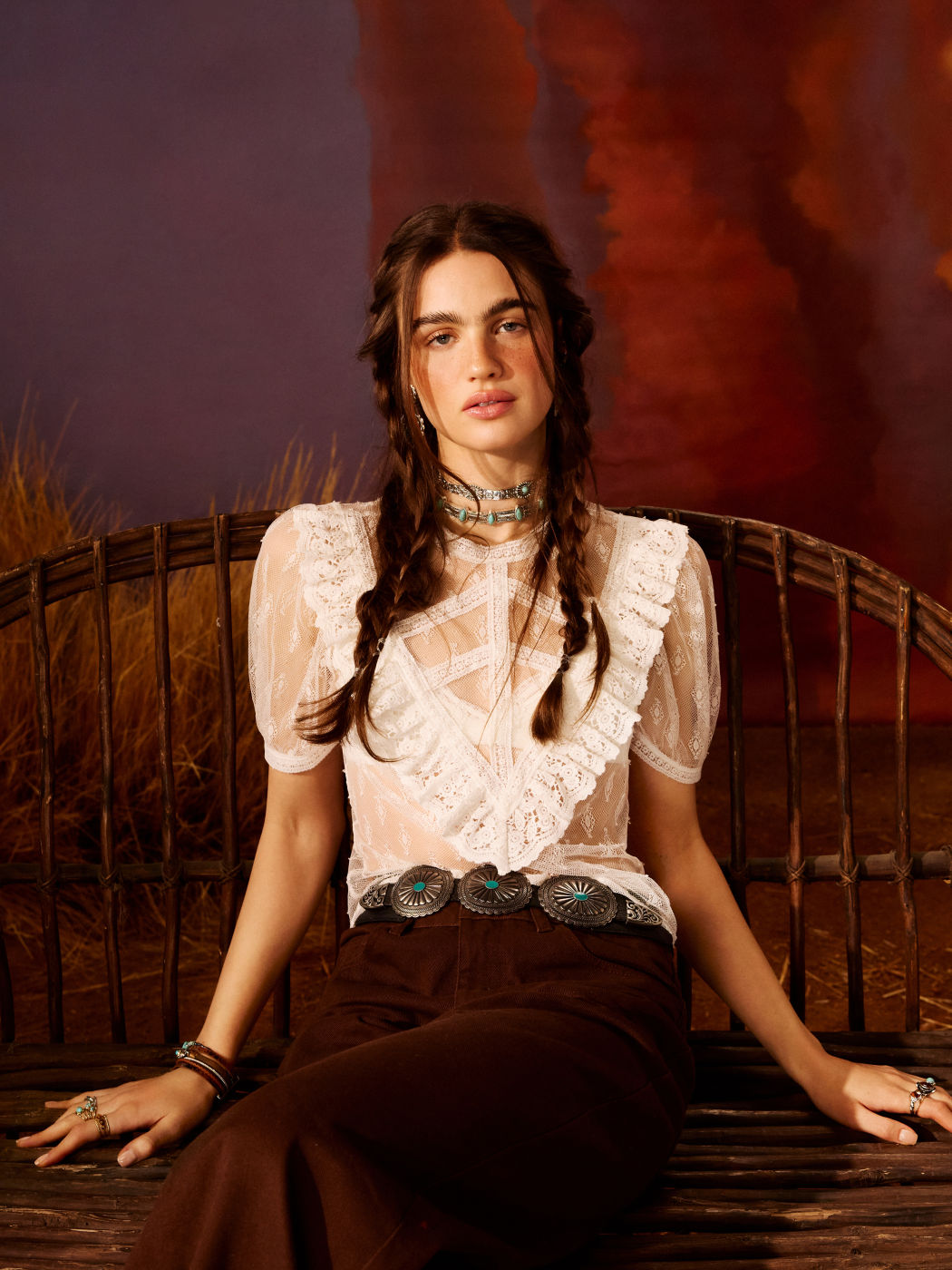 High Neck Lace See-through Short Sleeve Blouse