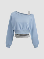Terry Off-shoulder Cropped Oversized Sweatshirt & Ruched Tank Top