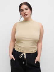 Ruched Tank Top & Elastic Waist Knotted Trousers Set Curve & Plus