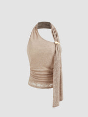 Mesh Halter Lace Ruched Top