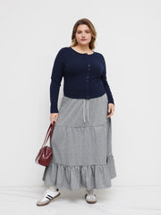 Round Neckline Button Up Long Sleeve Top Curve & Plus