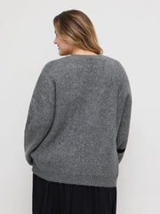 Knit Round Neckline Bowknot Oversized Sweater Curve & Plus