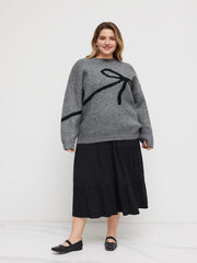 Knit Round Neckline Bowknot Oversized Sweater Curve & Plus