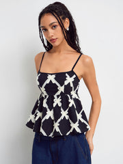 100% Cotton Bowknot Ruffle Cami Top