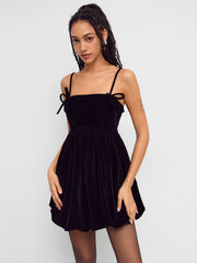 Velvet Bowknot Bubble Hem Mini Dress