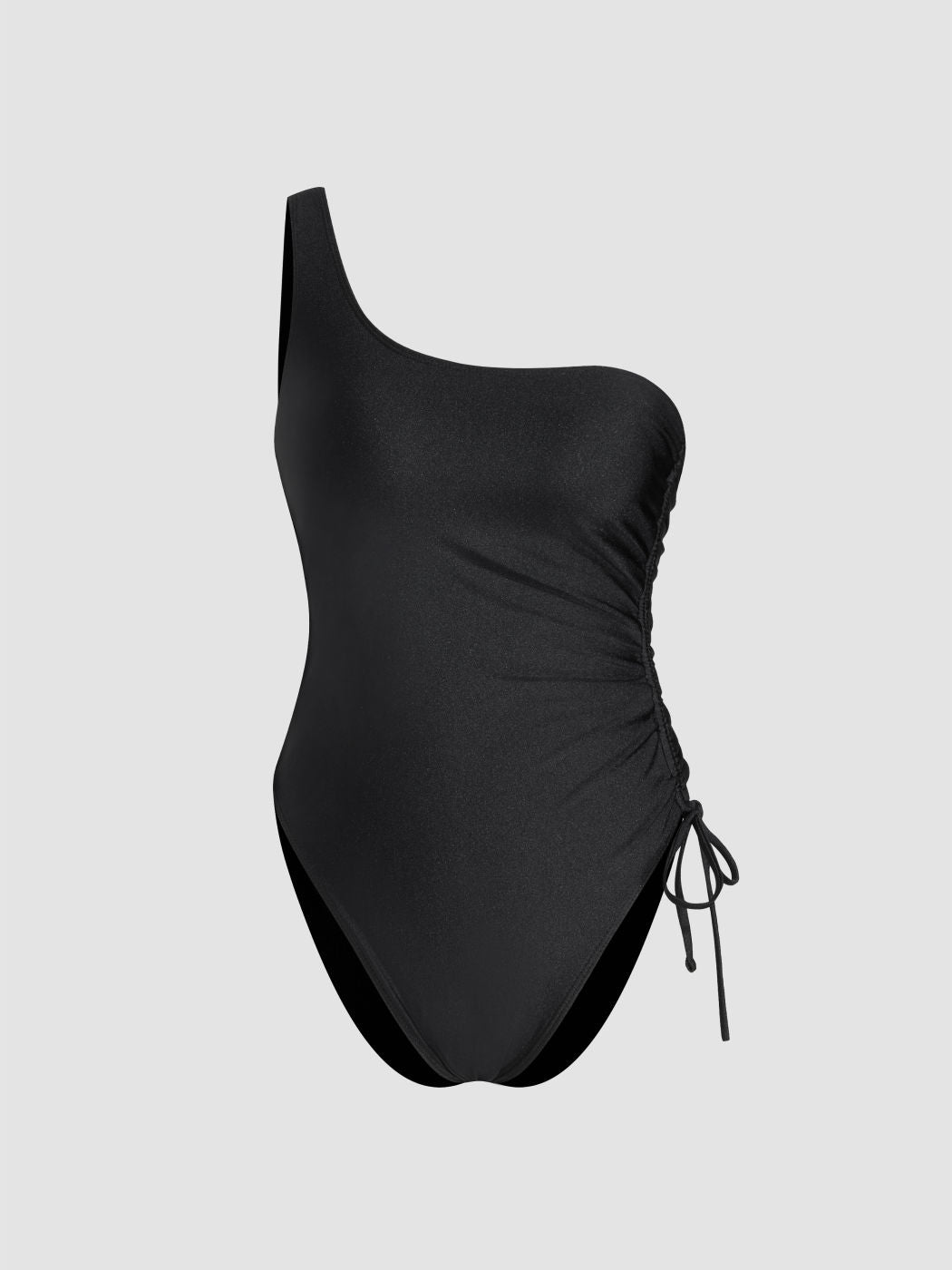 Shaping Asymmetrical Neck Drawstring Ruched One Piece Swimsuit
