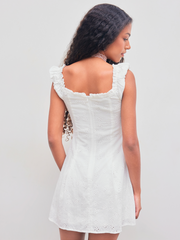 Broderie Anglaise 100% Cotton Off-shoulder Solid Button Mini Dress
