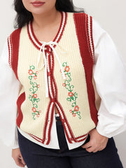 Knit Floral Embroidery Vest Curve & Plus