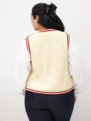 Knit Floral Embroidery Vest Curve & Plus