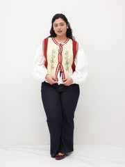 Knit Floral Embroidery Vest Curve & Plus