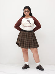 Mid Rise Plaid Pleated Mini Skirt With Belt Curve & Plus
