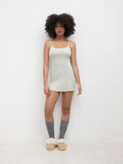 100% Cotton Pointelle U-neckline Lettuce Trim Mini Dress
