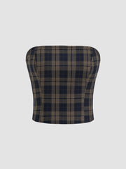Plaid Side Stripe Shirred Bandeau Top