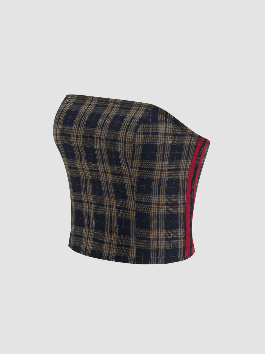 Plaid Side Stripe Shirred Bandeau Top