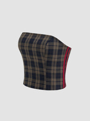 Plaid Side Stripe Shirred Bandeau Top