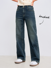 Brushed Cider Denim Low Rise Straight Leg Jeans