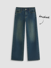 Brushed Cider Denim Low Rise Straight Leg Jeans