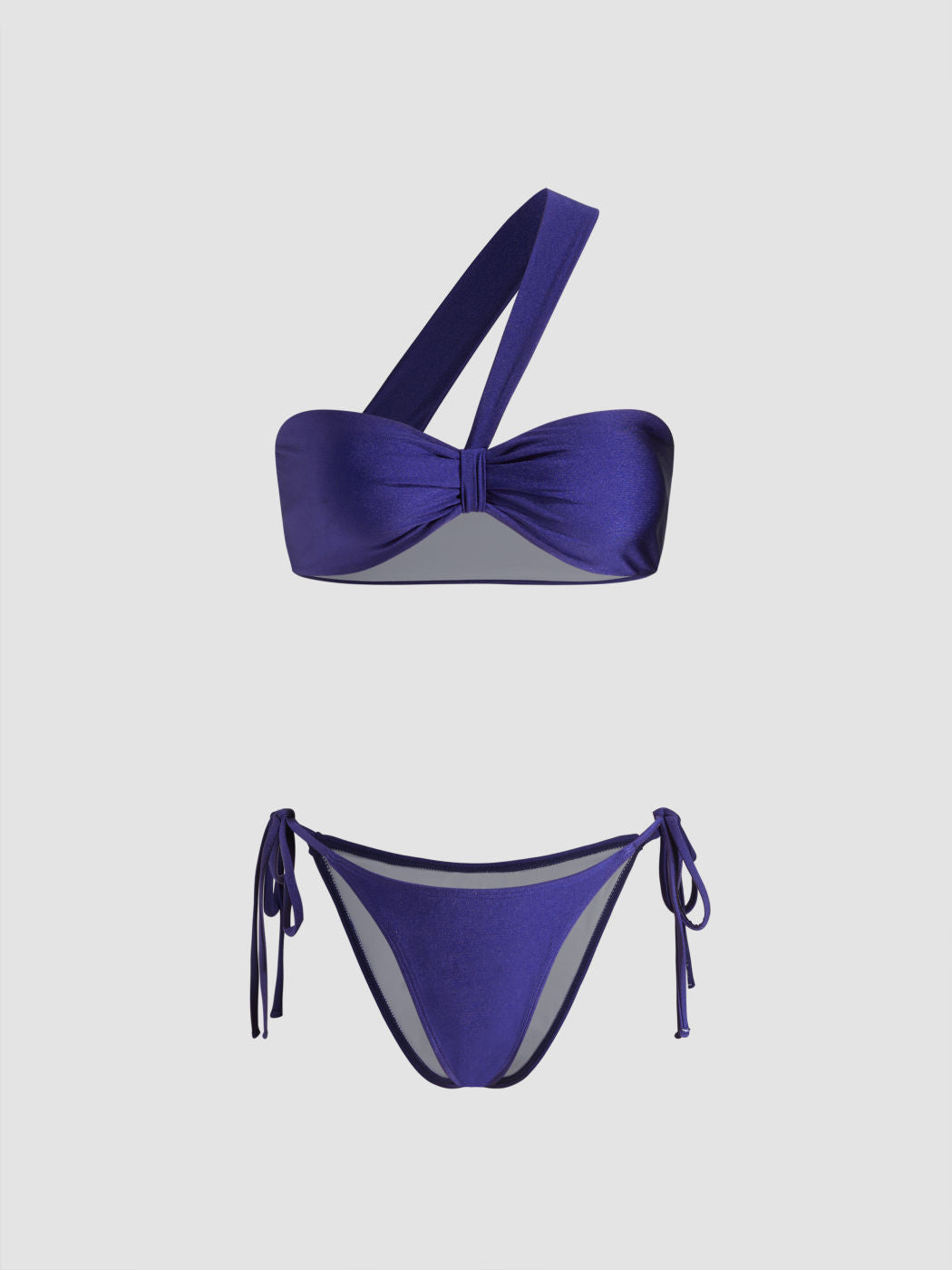 Asymmetrical Neck Ruched Bracelet Cheeky Bikini Set