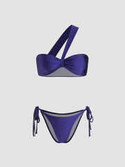Asymmetrical Neck Ruched Bracelet Cheeky Bikini Set