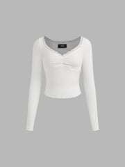 Sweetheart Neckline Lace Trim Tee