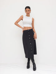 Round Neckline Tank Top & Mid Rise Button Maxi Skirt