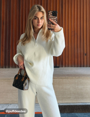 Wool-blend Collar Solid Zipper Knitted Sweater