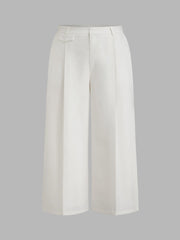 Linen-blend Mid Rise Solid Pocket Wide Leg Trousers Curve & Plus