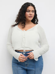Solid Texture Knotted Cardigan Curve & Plus