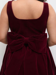 Velvet Boat Neck Bowknot Mini Dress Curve & Plus
