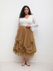 Voluminous Mesh Mid Rise Ruffle Tulle Maxi Skirt Curve & Plus