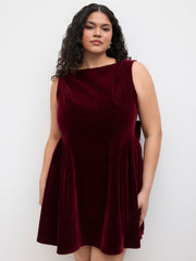 Velvet Boat Neck Bowknot Mini Dress Curve & Plus