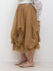 Voluminous Mesh Mid Rise Ruffle Tulle Maxi Skirt Curve & Plus