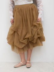 Voluminous Mesh Mid Rise Ruffle Tulle Maxi Skirt Curve & Plus