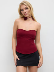 Lace Up Bandeau Top With Rosette Scarf
