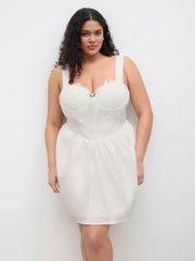 Satin Sweetheart Flower Bowknot Lace Trim Mini Dress Curve & Plus