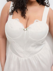 Satin Sweetheart Flower Bowknot Lace Trim Mini Dress Curve & Plus