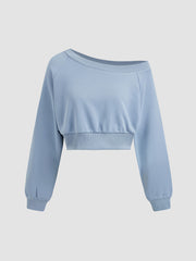 Terry Off-shoulder Cropped Oversized Sweatshirt & Ruched Tank Top