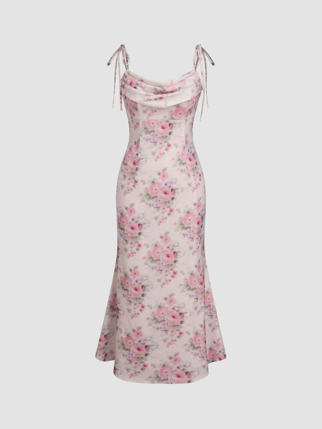 Satin Floral Ruched Slip Maxi Dress