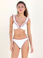 V-neck Ruffle Contrasting Binding Tankini Cheeky Bikini Set