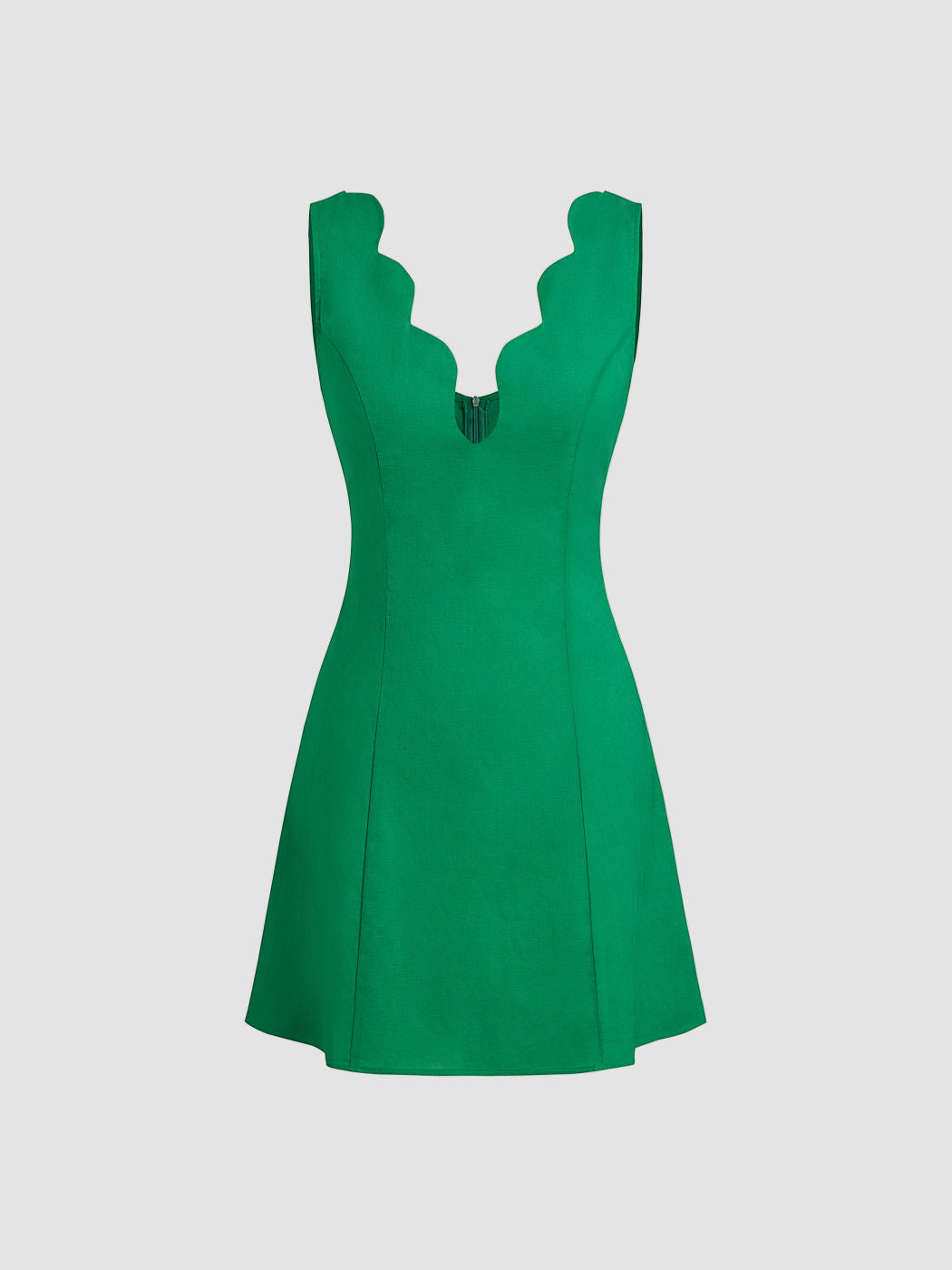 Linen-blend V-neck Wave Trim Mini Dress